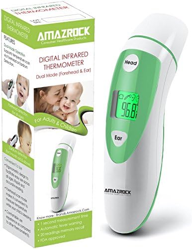 AMAZROCK Digital Infrared Thermometer Dual Mode (Forehead &amp; Ear) - FDA Approved | 1-sec Instant Read For Baby, Infant, Toddler and Adults | Automatic FEVER Warning