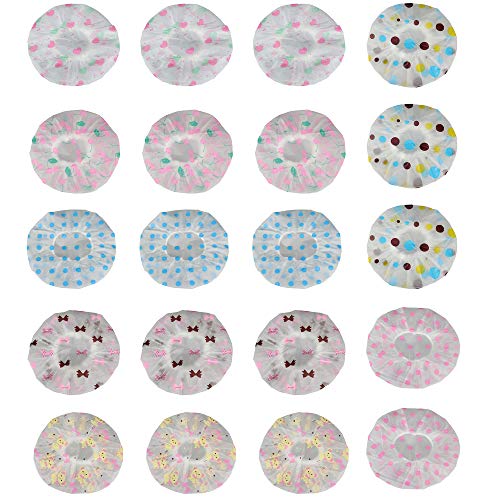 Milacolato 20Pcs Assorted Waterproof Shower Caps EVA Plastic Material Flower Printed Elastic Band for Women Girls Children Bath Salon Caps