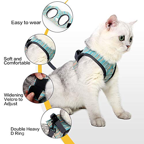 Yult Cat Harness and Leash Set Ultra-Light Escape Proof Kitten Collar Cat Walking Jacket with Running Cushioning Soft and Comfortable Suitable for Puppies Rabbits(S,Green)