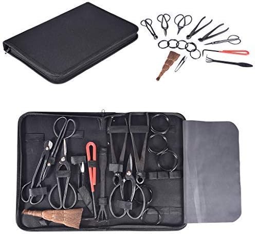 10 Piece Bonsai Tools Kit with Case Scissor Cutter Shear Set Garden Plant Tools Include Cutting Scissors Trimming Scissors Leaf Cutter Concave Cutter Knob Cutter Wire Cutter etc (A, Black)