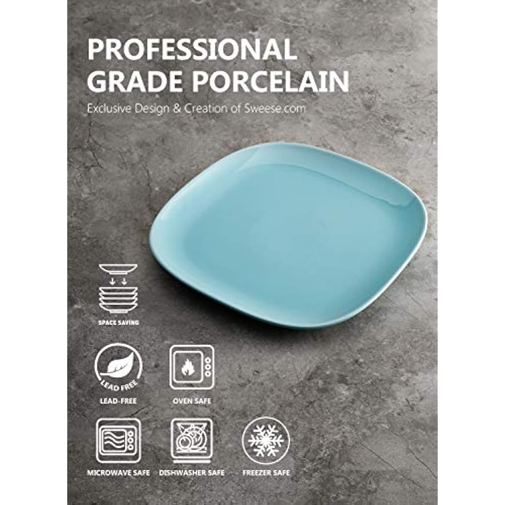 152.003 Dinner Plates Porcelain Square 10 Inch Set Of 6, Cool