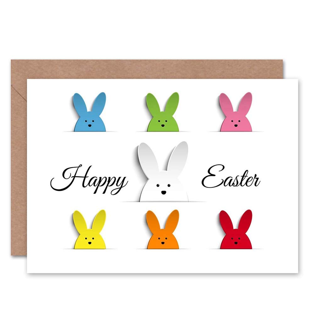 Wee Blue Coo HAPPY EASTER EASTER BUNNIES MULTI COLOUR BIRTHDAY BLANK GREETINGS CARD