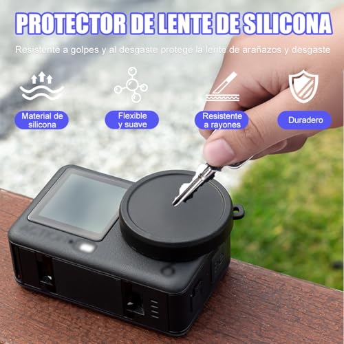 9pzs Funda Y Mica para DJI Osmo Action 6,Incluye Kit de Vidrio Templado+Tapa de Lente+Caja Protectora,Protección Integral,Ajuste Preciso,Resistencia al Impacto,Accesorios para Action 6