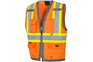 Pioneer Hi Vis 300D Oxford Poly Mesh Surveyor's Safety Vest - Mesh Back- Zipper Closure - Hi Vis Orange