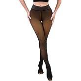 HEPOE Fleece Lined Tights Sheer Women, Tummy Control Fake Translucent Thermal Pantyhose Leggings Warm Tights for Winter
