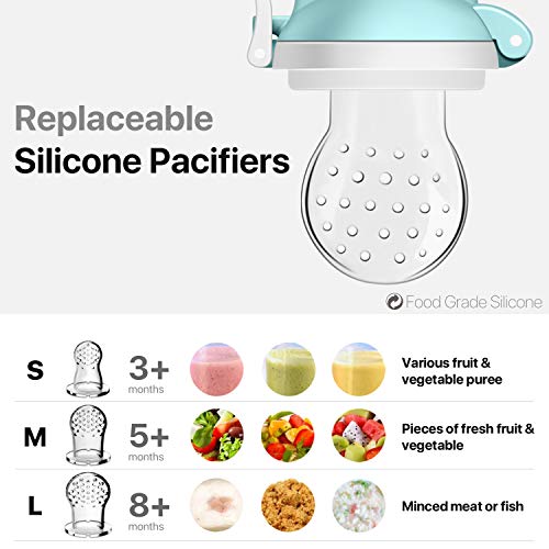 Baby Food Feeder Fruit Feeder Pacifier (2 Pack) with 3 Different Sized Silicone Pacifiers, Mash and Serve Bowl with 4 Baby Spoons Silicone Soft-Tip Infant Spoon, Baby First Stage Feeding Set by MICHEF - Thumbnail 3
