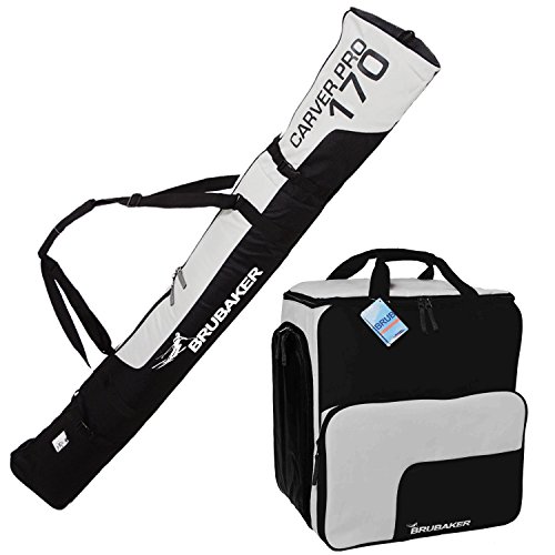 BRUBAKER "Superfunction Combo Ski Boot Bag and Ski Bag for 1 Pair of Ski up to 170 cm, Poles, Boots and Helmet - Black Silver - Thumbnail 6