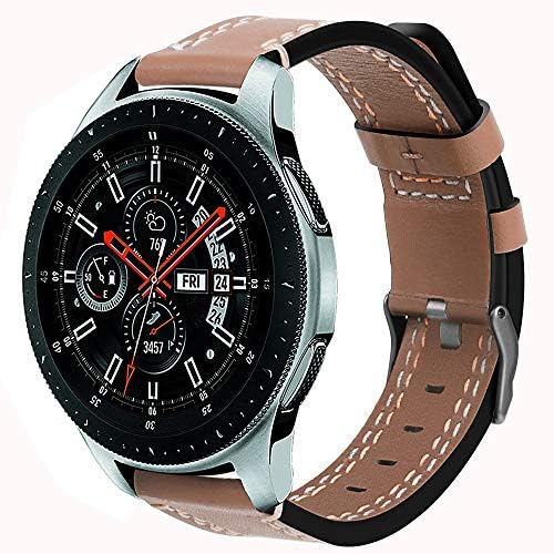 SUKEQ Leather Band Compatible Galaxy Watch 46mm and Gear S3 Frontier & Classic, 22MM Width Leather Strap Replacement Adjustable Sport Wristband for Samsung Gear S3 and Galaxy Watch 46mm (Khaki)