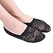 Flammi Women's Lace No Show Liner Socks Non Slip Cotton Bottom 6 Pairs (Black)