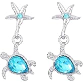 coadipress Bohemia Crystal Seastar Turtle Earrings for Women Vintage Blue Crystal Turtle Stud Beach Starfish Earrings Boho Sea Ocean Jewelry Gift