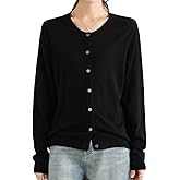 G Guzemor Women's 100% Merino Wool Crew Neck Cardigan Sweater Top Long Sleeve Button Down 2025