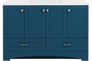 Spring Mill Cabinets Emlyn 48 Inch Bathroom Vanity with White Single Sink Top, 3 Cabinets, 2 Shelves, 2 Drawers, 48.5" W x 18.75" D x 32.89" H, Admiral Blue