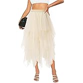 Raincol Tulle Skirts for Women Midi Long Tutu Skirt A-Line Mesh Layered Fairy Trendy High Elastic Waist Halloween Skirts