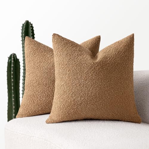 Photo 1 of MIULEE 18x18 Inch Decorative Pillow Covers for Couch Bed Set of 2 Textured Boucle Neutral Throw Pillows Brown Accent Solid Cushion Vintage Pillowcase Cozy Soft Chair Sofa Livingroom Home Decor