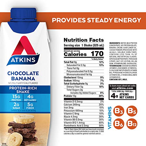 Atkins Chocolate Banana ProteinRich Shake. With B Vitamins and Protein