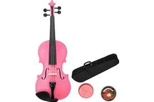 Kcelarec Acoustic Violin, Solid Wood Fiddle with Bow Case Rosin, Stringed Musical Instrument Violin for Beginner Adult Boys Girls Children Kids (1/4, Pink)