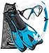 Phantom Aquatics Adult Mask Fin Snorkel Set with Mesh Bag, Aqua, Large/X-Large/Size 9 to 13