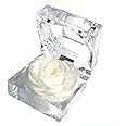Enchanted Real Preserved Forever Roses in Clear Acrylic Ring Box, Fresh-Cut Eternity Flower That Lasts Years, Valentine’s Day, Mother’s Day, for Her (White)