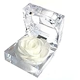 Enchanted Rose in Acrylic Crystal Ring Box Handmade Real Preserved Fresh Flower Best Romantic Gift for her Mother's Day Christmas Unique Surprise Mom Wife NOT Silk (White)