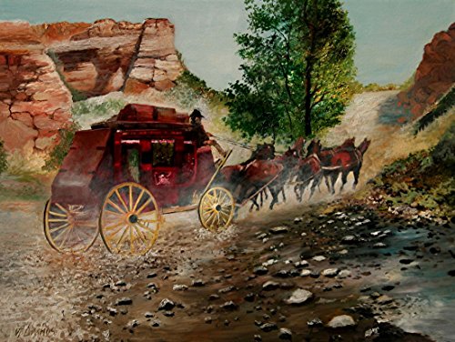 Westward Journey – Premier Release Western original large oil painting of the stagecoaches that drove across the southwest in America by Andre Dluhos.