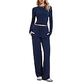 Women’s 2 Piece Lounge Sets Slim Crew Neck Long Sleeve Top & High Waist Straight Pants Tracksuit Sweatsuit Fall Travel Outfit