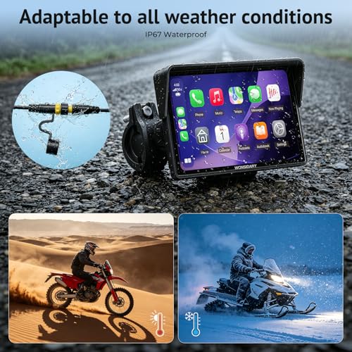 Wonsidary W522TPMS 5 Inch Wireless CarPlay Motorcycle Screen with Android Auto, IP67 IP67 Waterproof Touch Display with TPMS, Voice Control, Dual Bluetooth Audio, USB/ACC Power for Motorcycle
