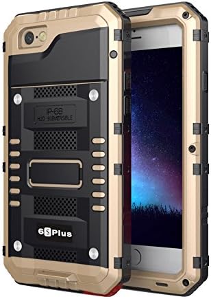 Waterproof Case for iPhone 6/6S Plus, Gzymh Heavy Duty Hard Strong Metal Cover with Built-in Screen Full Body Protection Impact Armor Shockproof Tough Rugged Durable Military Grade Defender (Gold)