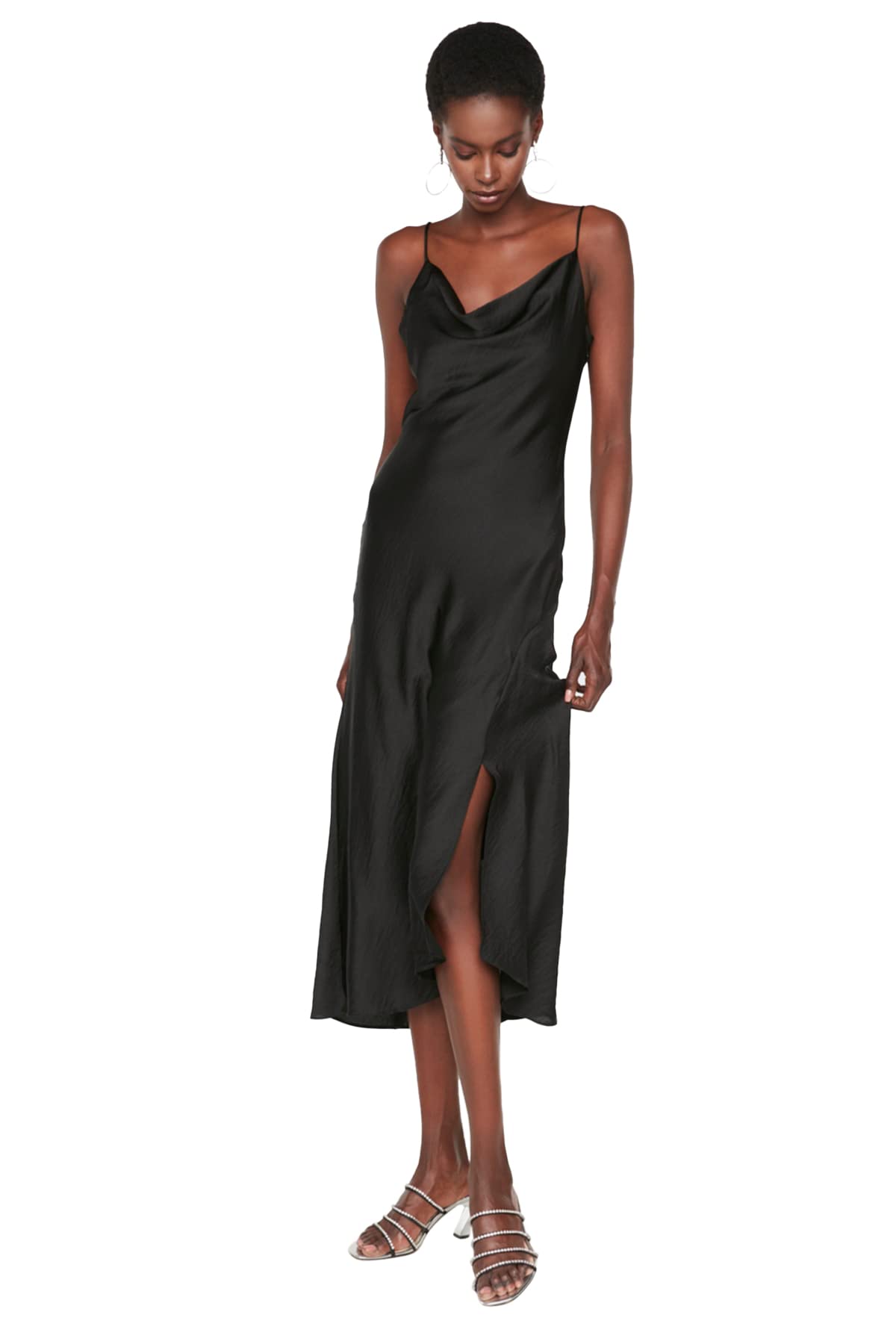 Trendyol Women Midi Shift Fitted Woven Dress Schwarz