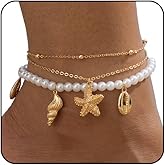 cotwdi Ankle Bracelets for Women Waterproof Beach Jewelry for Women Elastic Beaded Anklets Boho Seashell Pearl Starfish Anklets for Women Foot Jewelry