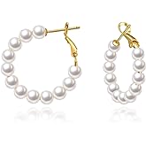 VEEDOFA 5MM Thick Pearl Hoop Earrings for Women, Lightweight Pearl Earrings with 925 Sterling Silver Post, Hypoallergenic Pearl Hoop Earrings 20/30/55MM…