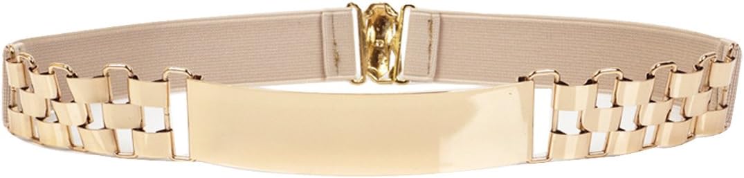 Felice Women Girls Elastic Skinny Belt Metallic Dress Belt Stretchy Waistband Interlocking Buckle