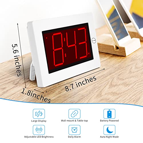 KWANWA Wall Clock, Digital Clock, 8" Extra Large Display, 3" Big LED Number, Battery Operated