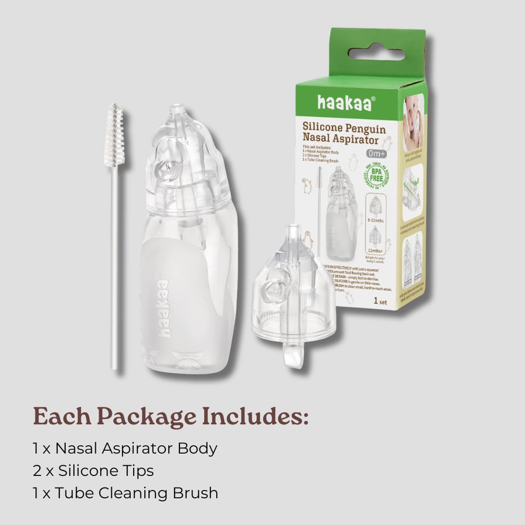 Haakaa Penguin Nasal Aspirator for Baby – Blocked Nose Relief: Works by Suction – BPA, PVC & Phthalate-Free – Food-Grade Silicone – Easy-to-Clean – Fluid Measurement