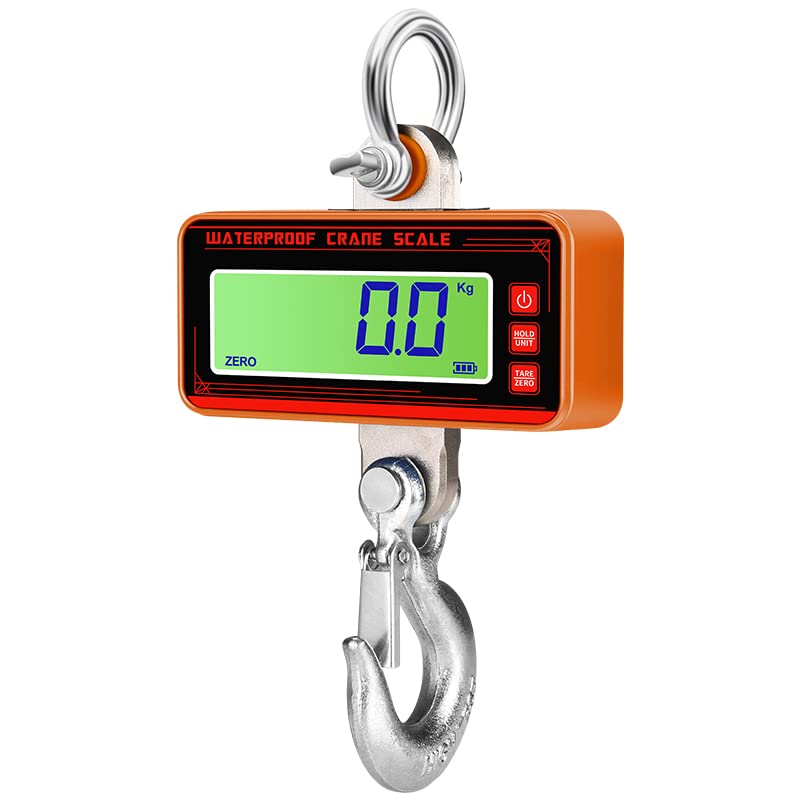 Aim Tools Waterproof Crane Scale 1000kg 2200lbs Heavy Duty Aluminum Digital Hanging Scale Large LCD Display with Remote Controller for Warehouse Distribution Centre Weighing 833432