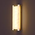 HOMLUCE 14.2in Alabaster Wall Sconce, Large Natural Marble Wall Light Decor, LED Modern Wall Lamp for Bedroom, Stairs, Living Room, Vanity, Bedside, Hallway （Brushed Bronze 12W）