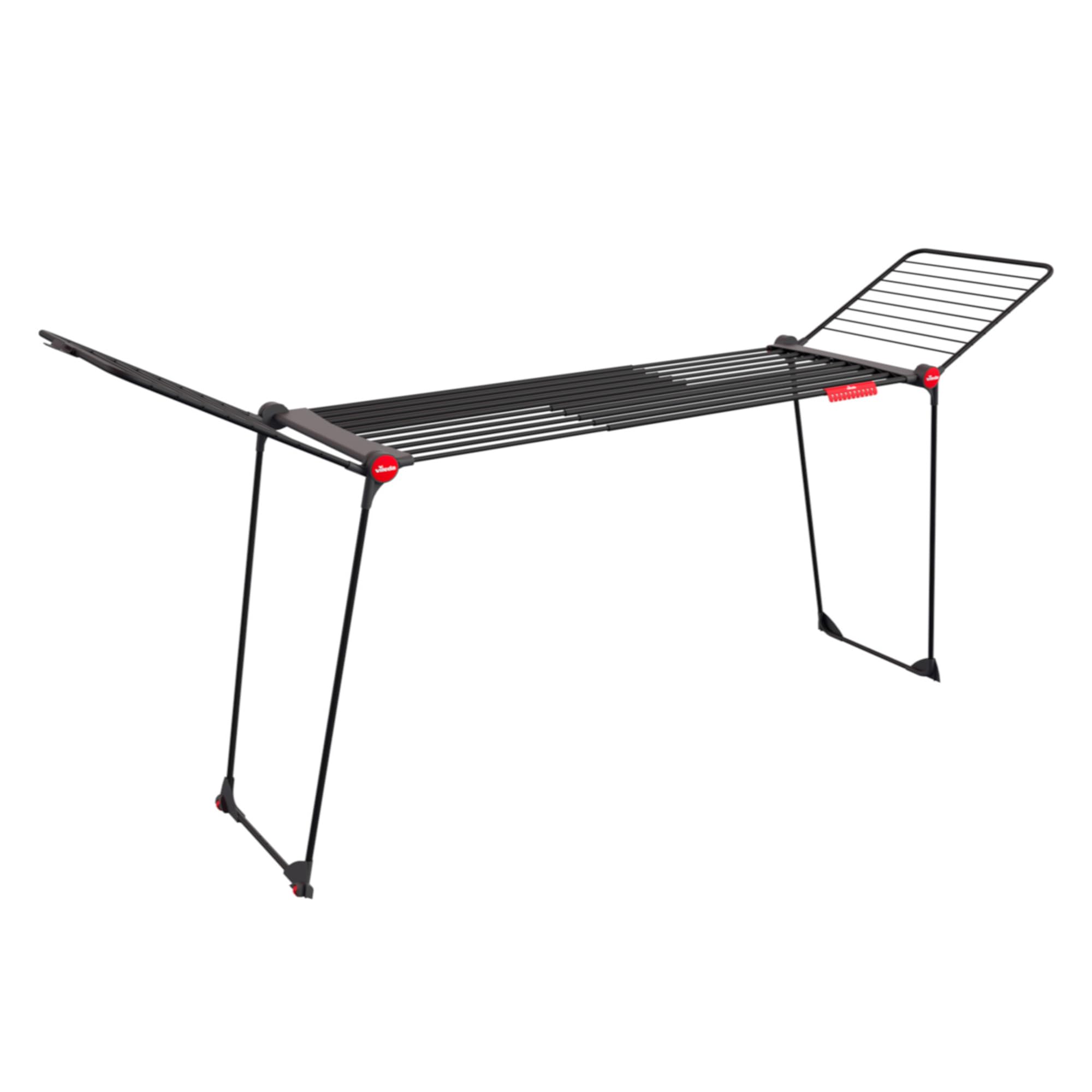 Vileda Infinity Flex Ultimate Wäscheständer Black Edition | Ausziehbares schwarzes Teleskopgestell, XXL-Trockenstäbe | Klappbar & Vormontiert - Weniger Abdrücke für große Textilien | Comfort-Pack