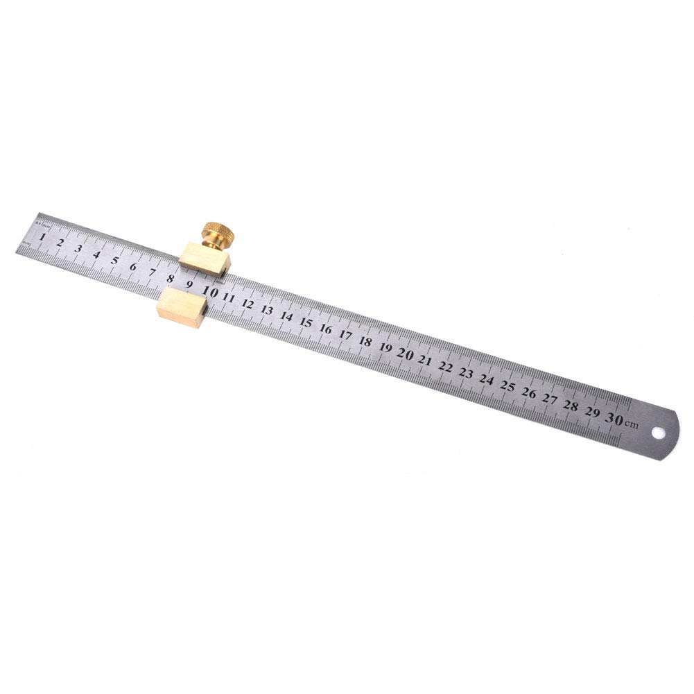 30cm Steel Ruler Woodworking Line Locator Marking Locator Measuring Tool with Brass Slide Block Positioning Block 11.8in School Office Engineering Woodworking