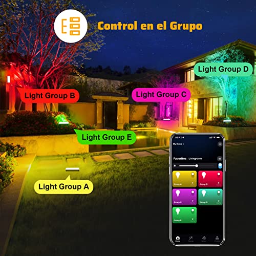 50W Reflectores Led Exteriores RGB Intelligentes Wifi, compatible con Alexa, Lampara Luces RGB de Colores con Remote y Soporte de Espiga, Equivalente 500W, Para Fiesta Jardin Halloween Nadvida