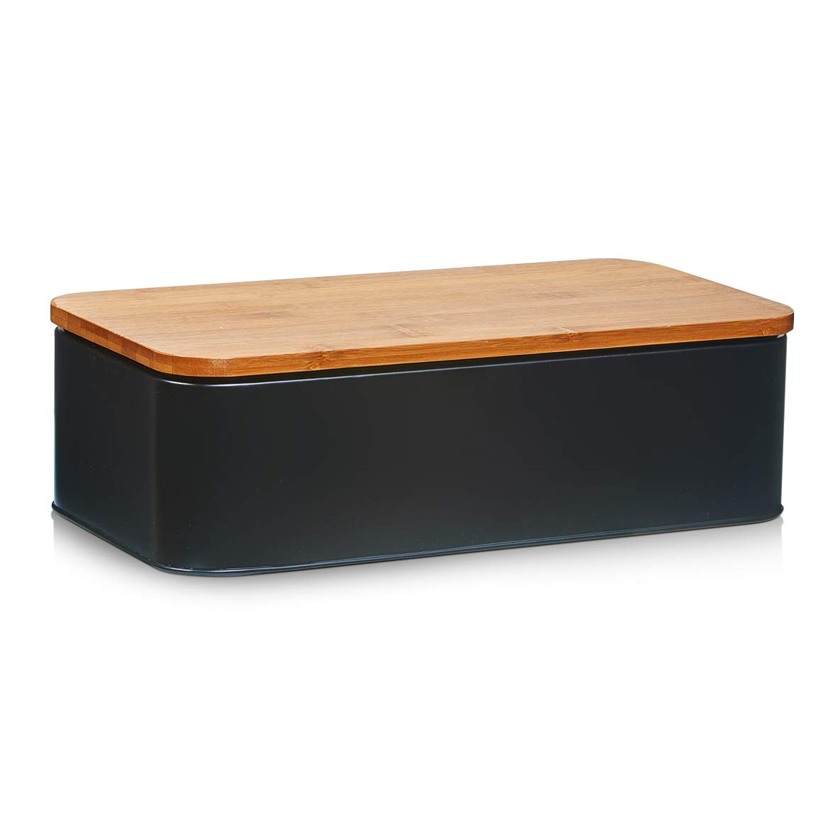 Zeller Bread Bin with Bamboo Lid, Black, 42.5 x 23 x 13 cm