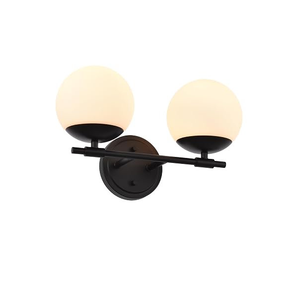 NTSUNXEKO BLACK BATHROOM VANITY LIGHT FIXTURES, 2 LIGHT GLOBE WALL SCONCE LIGHTING OVER MIRROR, MODERN VANITY LIGHTS FOR BATHROOM, MIRROR CABINETS HALLWAY STAIRS, STANDARD E26 BASE, MATTE BLACK