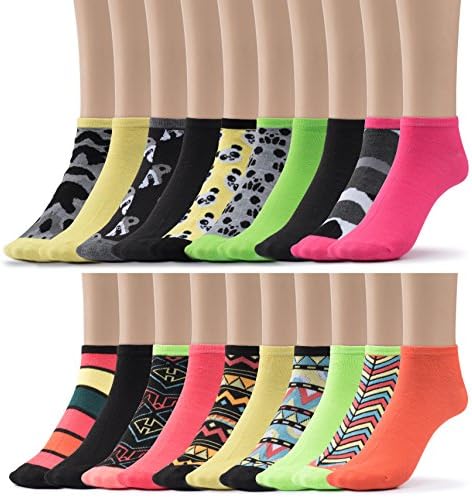 20 Pairs Womens Colorful Patterned Low Cut No Show Socks, Multi Pack by ComfortnFashion