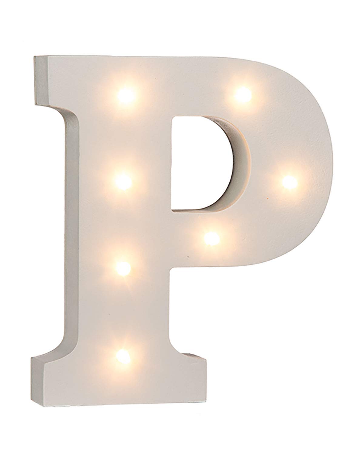 OOTB Illuminated Letter P Light with 7 LED, Wood, White