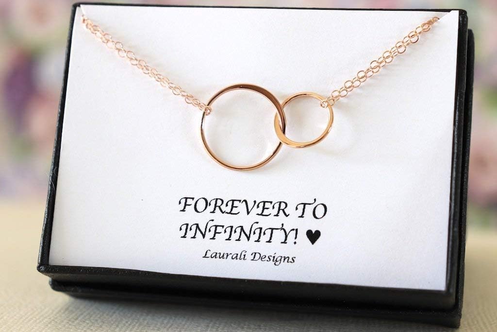 Rose Gold Filled Infinity Double Karma Necklace Circles Pink
