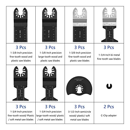 Werkzeug Oscillating Saw Blades, Universal blades Multi Tool Quick Release Saw Blades Kit for Metal, Wood and Plastic Cutting Oscillating Tool Fit Dewalt, Porter Cable, Ryobi, Fein Multi, 23 Pieces