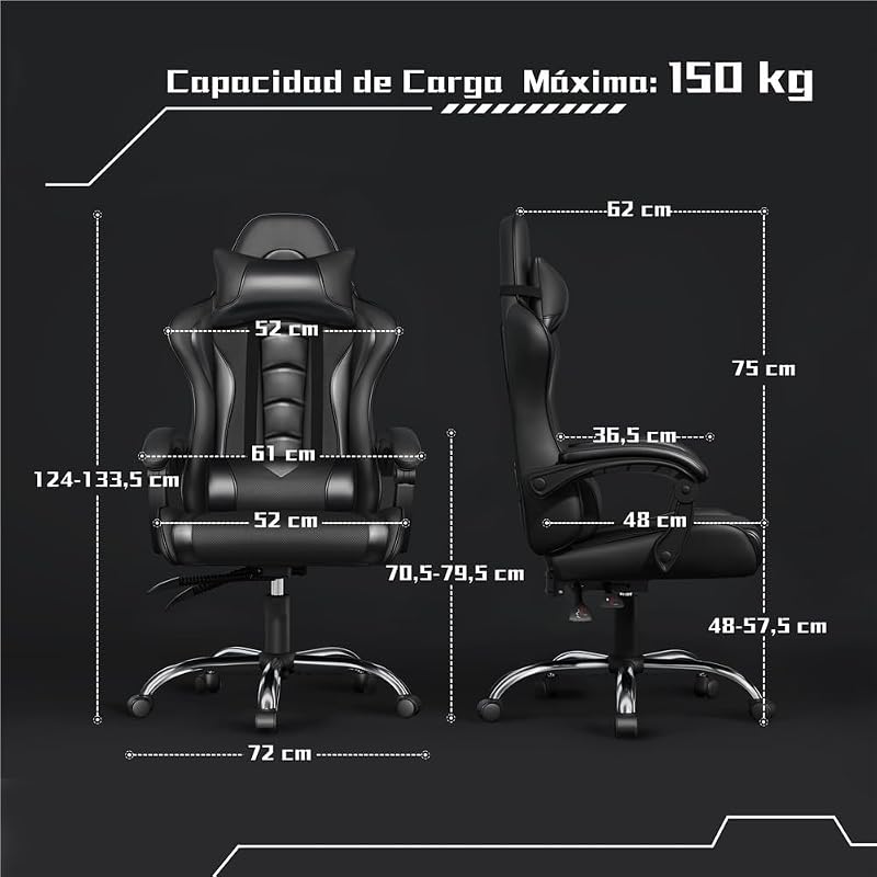 Cadeira gaming com massageador Cadeira ergonómica de escritório preta