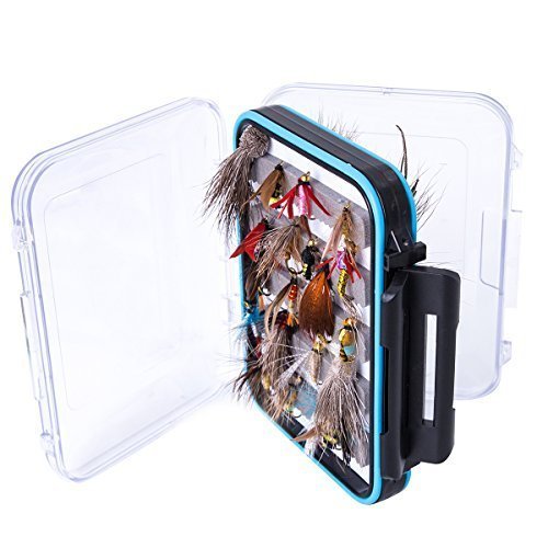 Lureshine 40pcs Fly Fishing Flies Lure Set Dry Wet Fly Lures Kit for Bass Salmon Trouts Flies Floating Sinking Assortment with Waterproof Fly Box