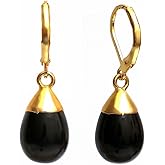 Gempires Natural Gemstone Drop Dangle Earrings for Women | Teardrop Dangle Earrings with Leverback | 14K Gold Plated Hypoallergenic Leverback | Handmade Jewelry Gift for Her | Multiple Gemstone Options