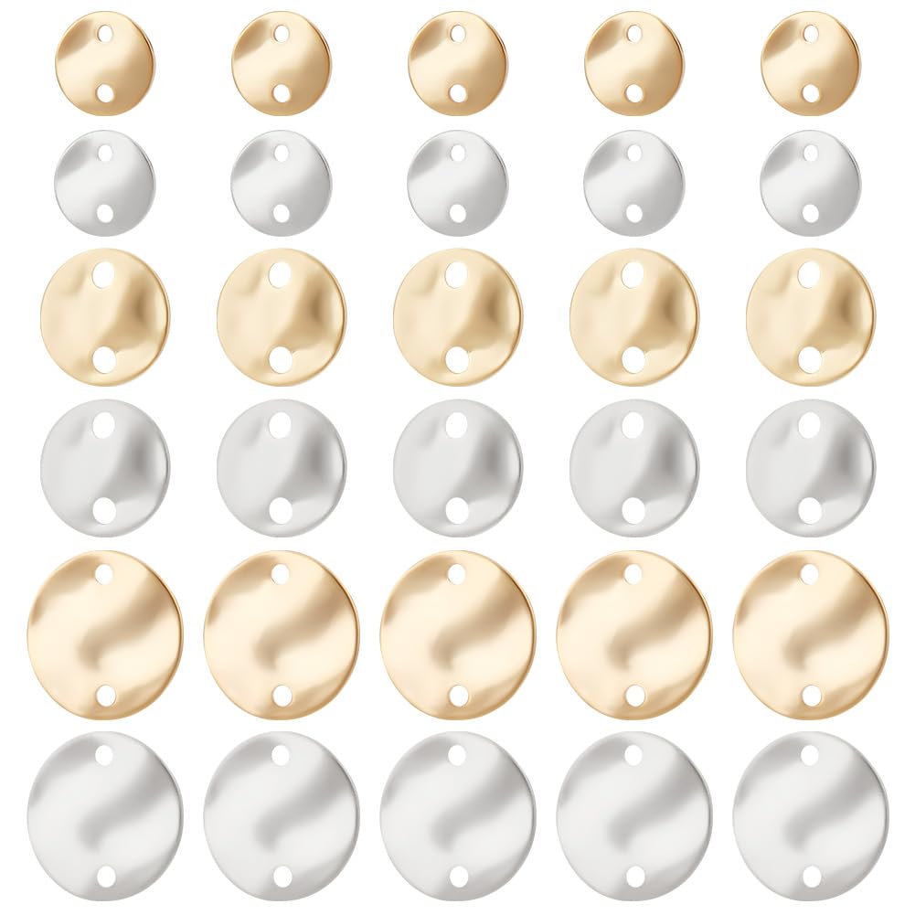 Beebeecraft 108Pcs 6 Styles Flat Round Links 24K Gold & 925 Sterling Silver Plated Blank Tag Round Connector Charms for Earring Bracelet Necklace Jewellery Making, 6/8/10mm…
