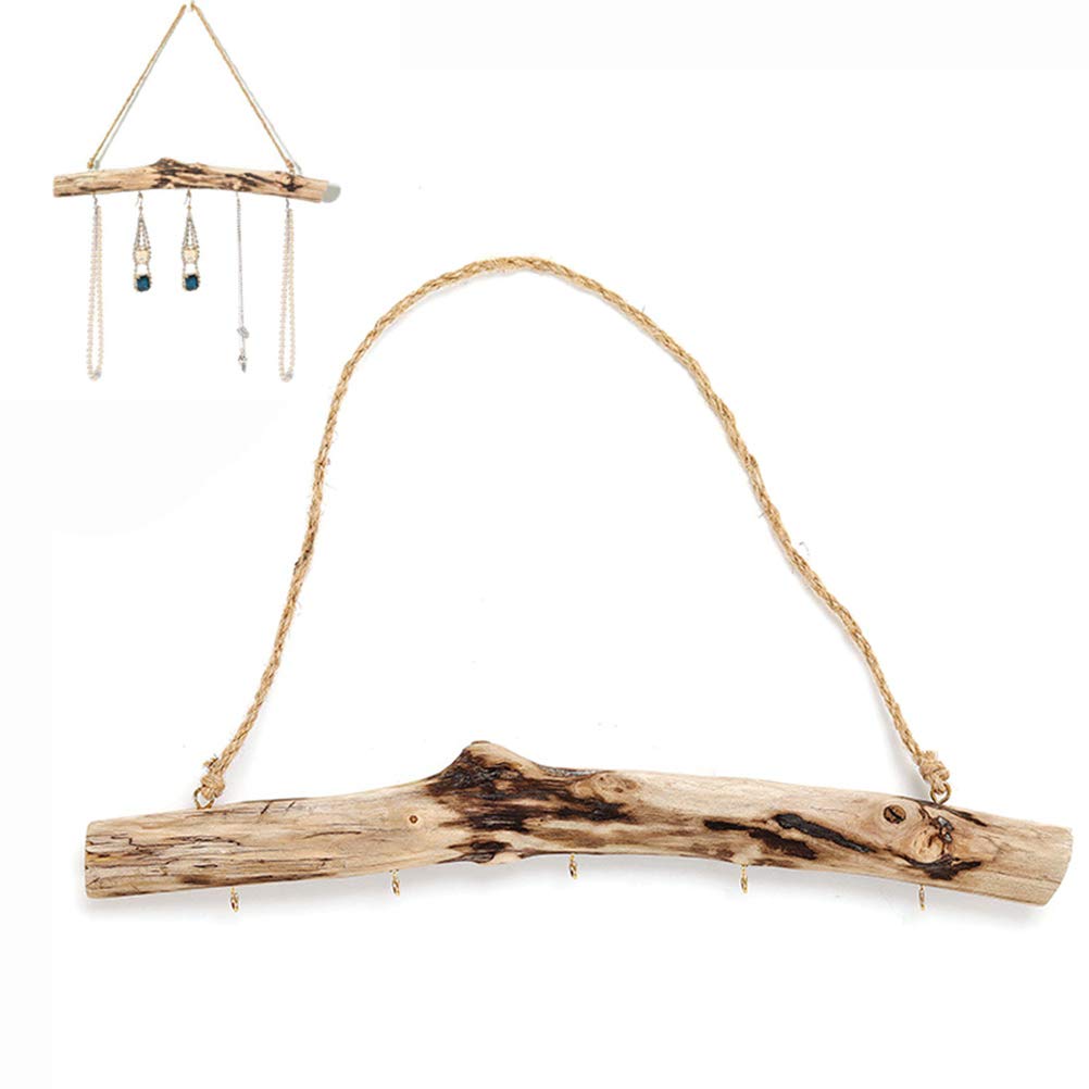 WBTY Driftwood hook,Unique Natural Driftwood Branches Wall Hanging Jewelry Organizers with 5-Hook Necklace Earrings Display