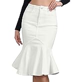 Allegra K Denim Jean Skirt for Women's High Waist Bodycon Ruffles Fishtail Skirts